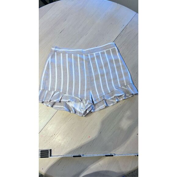 AFTER MARKET STRIPE LINEN BLEND RUFFLE TRIM SHORTS WOMENS SIZE M - Picture 3 of 10